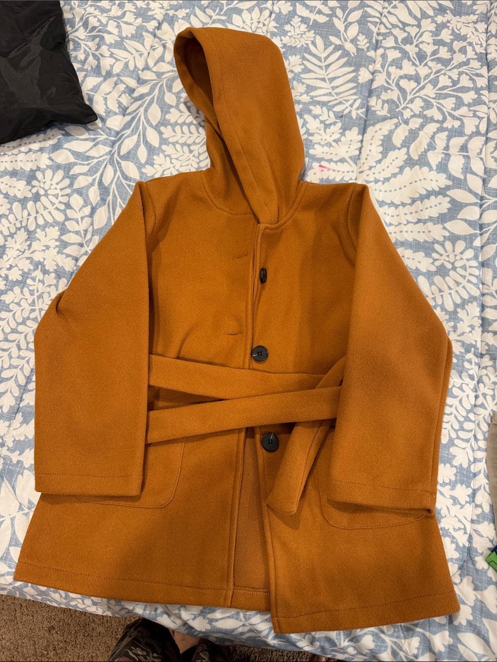 Kids Hooded Wool-Blend Coat in Rust